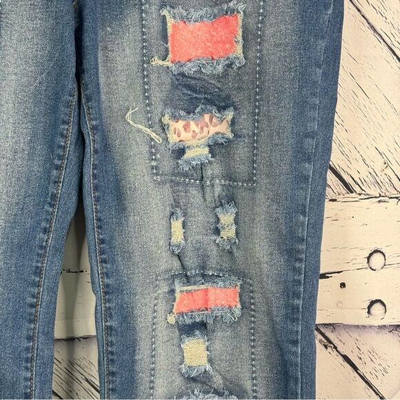 High Waisted Distressed Denim Jeans with Pink Patches, New XXL (14) - Picture 3 of 14